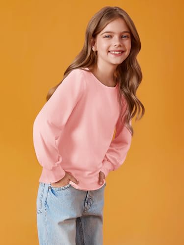 Image of Haloumoning Girls Puff Long Sleeve Shirts Fall Tops 5-14Y | Casual,Solid Color,Crewneck, Soft, Tunic Tops Blouse,Kids Long Sleeve T Shirt,,Fashion Clothes