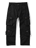 OCHENTA Boys' Military Cargo Pants, 8 Pockets Casual Outdoor Hiking Slacks Black Tag 170-11-12 Years