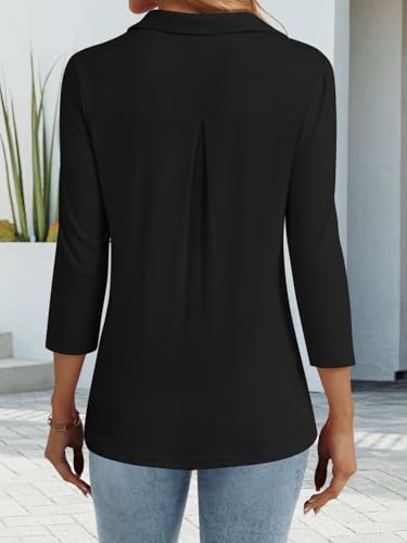 3/4 Length Sleeve Womens Tops Dressy Casual V Neck Polo Shirts Business Work Blouses 2025 Trendy Tunic Top4