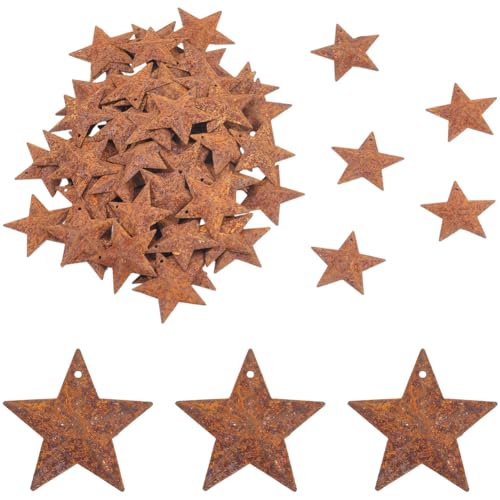 GORGECRAFT 80pz Estrellas Oxidadas de Metal Rústico de Granero de 29mm Adornos Primitivos de Hierro Oxidado para Manualidades Colgantes con Agujero para Halloween Navidad Granja Jardín Puerta Pared