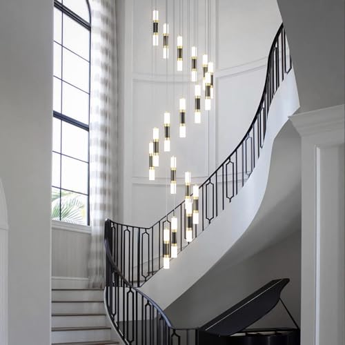Image of 18-Light Modern Kitchen Island Black Gold Ceiling Pendant Light Dimmable LED 108W Staircase Large Chandelier Lobby Living Room Bedroom Foyer High Ceiling Chandelier