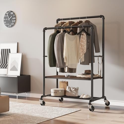 Greenstell GR006-V2-GL-VC Clothes Rack With Shelves, 39 Inch Garment Rack, 400Lb Load Capacity, Sturdy Clothing Rack For Hanging Clothes, With Double Rods Large Storage, 62-72 Inch Adjustable Height Rolling Rack thumb #1