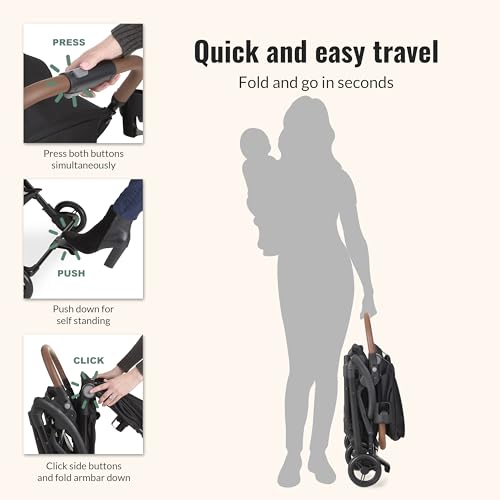 Image of Dream On Me Rio Glide Ultra-Light Compact Stroller, One-Hand Self-Standing Fold, Adjustable Backrest & Footrest, 5-Point Harness, Cup Holder, Suspension Wheels with Storage Basket - Black