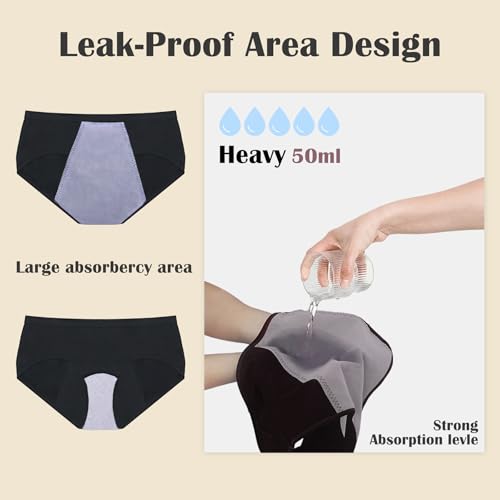 Image of Incontinence Underwear for Women, Washable Leak Proof Underwear for Bladder Leak & Postpartum Protection, Reusable Women's Cotton Period Panties 3 Pack, XX-Large