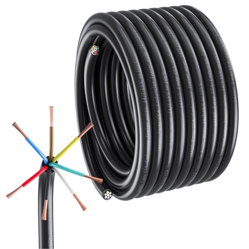7 Way Trailer Wire Harness Kit 50 Feet Heavy Duty 14 Gauge 7 Wire Trailer Cable with Color-Coded PVC Jacket 7 Pin Wiring Conductor for RV Camper Utility Trailers Boat Truck