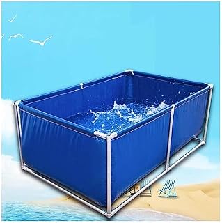 Collapsible Blue PVC Canvas Fish Pond - Rectangular Above Ground Outdoor Aquarium Water Tank with Stand for Camping, Washing, Fishing, and Seafood Culture.