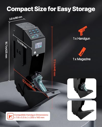 VEVOR Waffentresor Pistolentresor mit Fingerabdruck/Passwort (6-stellige Tastatur)/Schlüssel, Waffensafe Waffenkofferbox mit LED für 1 Pistole & Magazin, 190 x 98 x 425 mm Waffenbox für Nachttisch