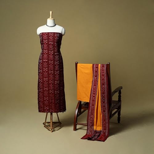 Image of Women's Stylish Embroidered Ikat Cotton Suit Material with Dupatta