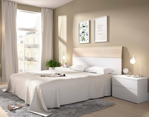 Dmora Testiera letto Duleda, Spalliera letto per Camera matrimoniale, Testata letto matrimoniale con 2 comodini, 161x4h100 cm, Bianco e Rovere