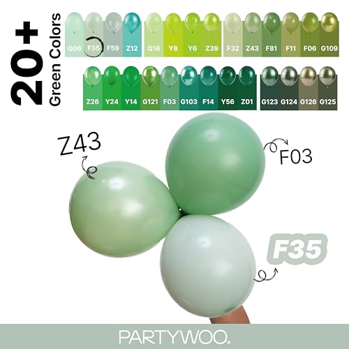 Image of PartyWoo Dusty Green Balloons 140pcs Different Sizes Pack of 18 12 10 5 Inch Sage Olive Eucalyptus Green Boho Neutral Balloon Arch Kit for Jungle Dinosaur Theme Birthday Party Decorations Green-F35