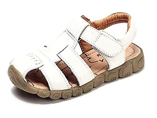 Boys' Closed-toe Strap Sandals Stylish Summer Beach Shoes Hollow Leisure Fisherman Sandals white 6M