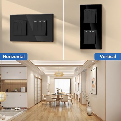 BSEED Lichtschalter 3 Fach 1 Weg +3 Fach 1 Weg Glas Lichtschalter Unterputz Taste Schalter Wandschalter Schwarz Kristall Kippschalter