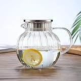 IwaiLoft ピッチャー 冷水筒 耐熱ガラス 麦茶ポット ガラスポット ウォーターピッチャー ウォーターカラフェ IwaG3-15 (ライン - 透明 - ピッチャー,1200ml)