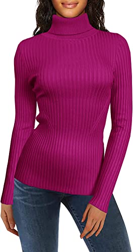 V28 Women Stretchable Turtleneck Knit Long Sleeve Slim Fit Sweater (Large, Turplum) #TOP14