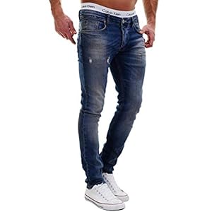 Merish Jeans Hommes Carotte Delavé Stone Used Peinture Look Modell J2081