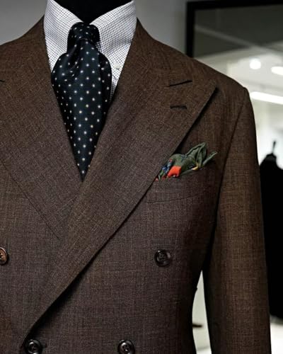 Men's Linen Suit Double Breasted Jacket Peak Lapel Two Pieces Formal Dinner Tuxedos2