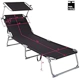 2er Set Sonnenliege mit Dach klappbare Strandliege Gartenliege mit Kissen Sonnendach verstellbar - 7