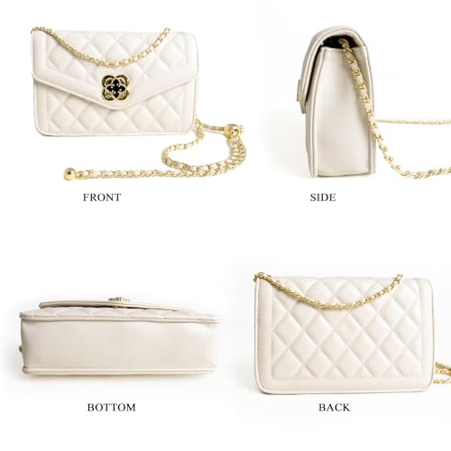 Image of Quilted Leather Crossbody Bags for Women Trendy Ladies Shoulder Purse Satchel HandBag with Chain Strap