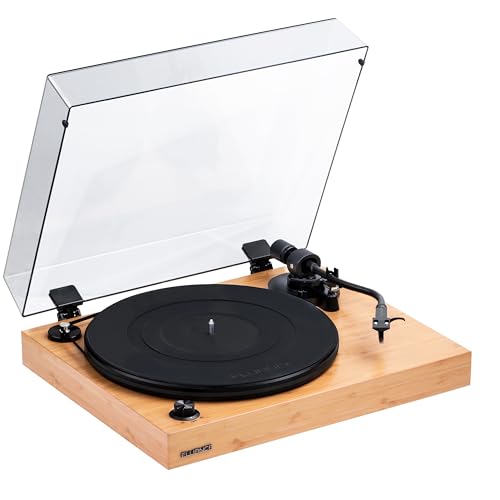 Fluance RT82 Reference High Fidelity Vinyl Turntable Record Player with Ortofon OM10 Cartridge, Speed Control Motor, High Mass MDF Wood Plinth, Vibration Isolation Feet - Bamboo