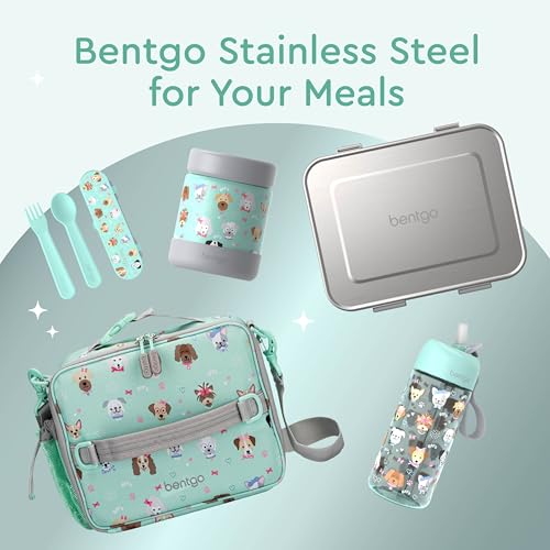 Image of Bentgo Kids Stainless Steel Leak-Proof Food Jar for Hot or Cold Food | 11 fl oz Double Insulated Container with Removable Silicone Bumper, Dishwasher Safe, Easy Open Lid, Ages 3+ (Puppy Love)