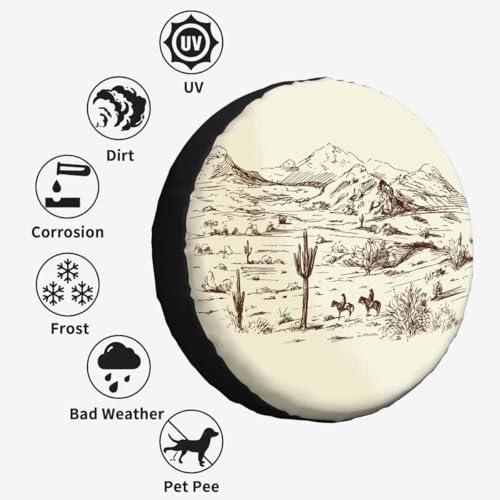 Image of Cowboys Spare Tire Cover Wild West Desert Horse Riding Animal Cactus Lanscape Prairie Hill Wheel Covers for RV Tires Camper Tire Case Protectors for Trailer Rv SUV Truck Travel Trailer 17 in