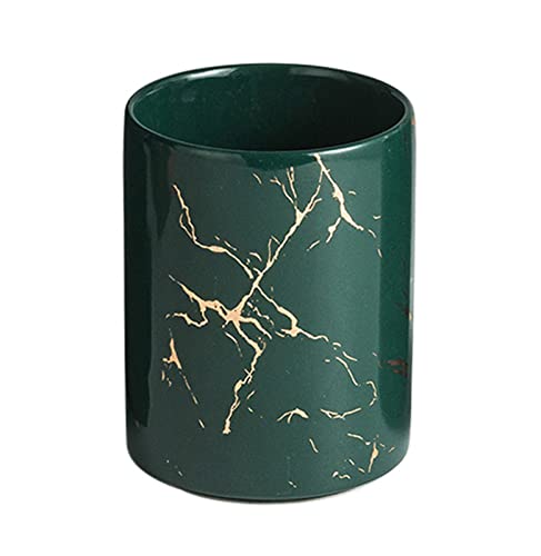 Gobelet à Brosse à Dents en céramique Porcelaine/marbre, gobelet de Salle de Bain à Grain doré, Porte-Brosse à Dents, gobelet de Salle de bain-vert-350 ML 12,3 oz