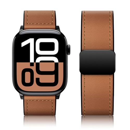 Image of AONES Watch Strap Leather Silicone Magnetic Belt 20mm Compatible for Compaq Q Watch Balance Smartwatch Band