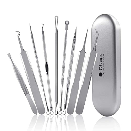 DUcare Black Head Remove Tools - 9 Pcs Pimple Popper Tool Kit Comedone Extractor Acne Removal Kit Easy Removal of Pimples, Blackheads, Zit Removing, Forehead,Facial and Nose