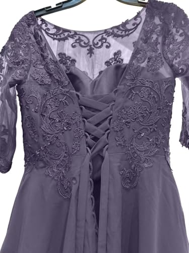 3/4 Chiffon Mother of The Bride Dresses with Pockets Lace Applique Tea Length Chiffon Formal Dresses4