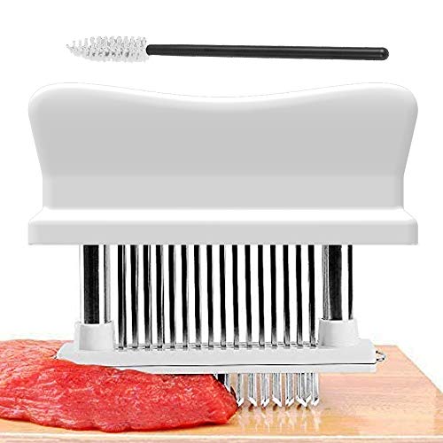 Yokgrass Meat Tenderizer Tool, with 48 Stainless Steel Sharp Needle Blade and Cleaning Brush, Heavy Duty Cooking machine for Tenderizing Beef, Turkey, Chicken, Steak, Veal, Pork, Fish(White)