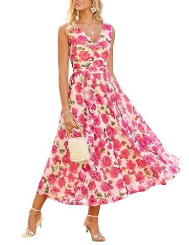 Image of GRACE KARIN Women's Summer Sleeveless Floral Maxi Dress V Neck Formal Wedding Guest Dress A Line Beach Vacation Clothes