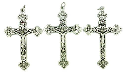 Lot of 3 Silver Plate Budded Cross 2 1 2 Angels with Eucharist Crucifix Pendant