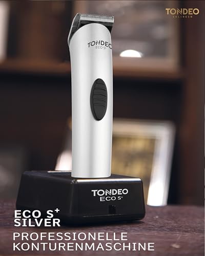 TONDEO Haarschneidemaschine ECO S PLUS SILVER | Profi Haarschneider inklusive Ladestation und Aufsteckkamm für 4 verschiedene Schnittlängen