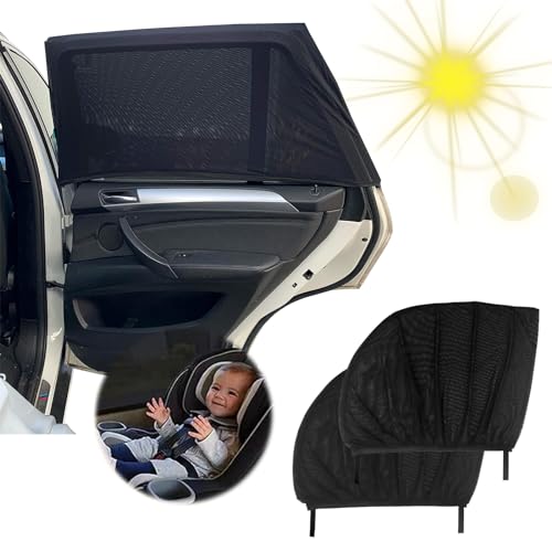 Parasol de Coche para Ventana Lateral Trasera, 2pcs Parasol Coche Infantil Lateral, Mosquitera para Coche de Doble Tejido, Parasol de Coche, para Bebe Niños Adulto Mascotas, Se estira hasta 110 x 57CM