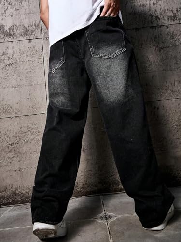 Image of AVANOVA Men's Baggy Fit Jeans- Solid Washed Denim Straight Wide-Leg | Streetwear Casual Dailywear Pants for Men | Trendy Loose-Fit Mid-Waist Denim Trousers (Jeans 247)