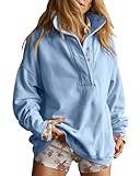 Gacaky Sweatshirt for Women Oversized Casual Long Sleeve Button Henley Neck Pullover Tops Fashion Outfits Clothes Blue Large