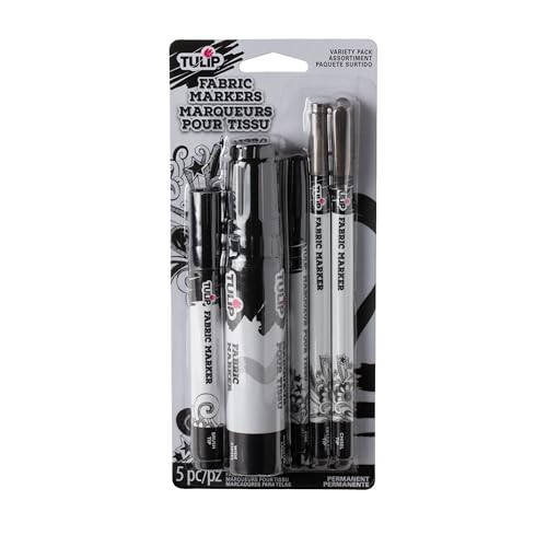 Tulip Permanent Fabric Markers 5 Pack Variety Pack - Brush Tip, Bullet...