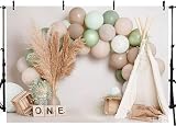 Bohemian Style Tent Balloon Boys Photography Backdrop 1st Birthday Party Baby Shower Cake Smash Backdrop Pampas Grass Boho Balloons Photography Backdrop Photo Studio Photography Props (7x5ft)