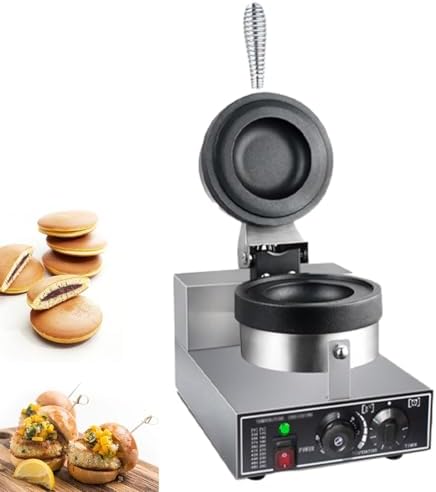Commercial Electric Ice Cream Burger Maker, 1200W Waffle Machine with 0-5min Timer, Stainless Steel Non-Stick Panini Press for Bakeries, Restaurants, Home & Kiosks