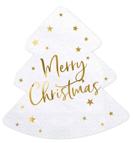 20er Pack Servietten Tannenbaum Merry Christmas Servietten Weiß Gold...