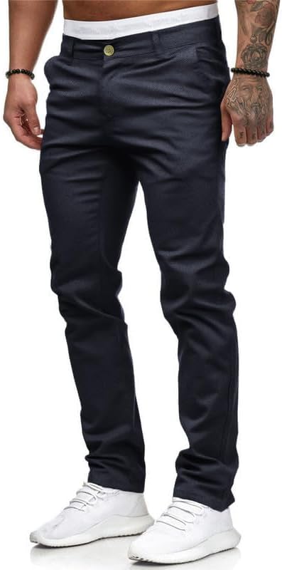 Miniatura 3 de HUNGSON Pantalones vaqueros casuales ajustados ajustados para hombre, pantalones de mezclilla rectos elásticos
