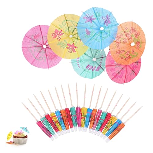 50 STK Cocktail Schirmchen Cocktailschirmchen Papier Sonnenschirm Cocktail Zubehör Deko Set Papierschirmchen Eisschirmchen Bunte Wiederverwendbar Party Dekorationen für Bar Trinkfrüchte Wein Getränke