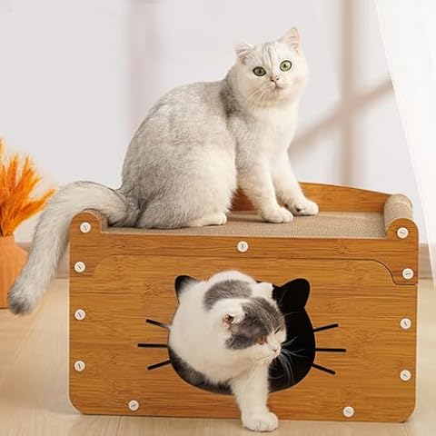 AMYESE Cat Scratcher Cardboard House, Kitten Scratching Pad Lounger Bed, Kitty Small Animals Play, Rest, Sleep, Scratch Post Box, Durable Board Entertain Feline Friends Yet Prevent Furniture Damage Cover