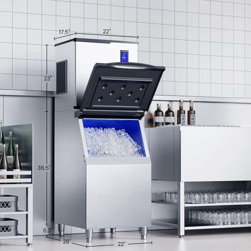 Image of Coolake Commercial Ice Maker Machine 550lbs /24H with 360lbs Storage, Ice Ready in 5-15 Mins, Self Cleaning, Stainless Steel Freestanding Ice Machine for Bar Restaurant Cafe Work Truck
