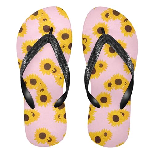Maple Leaf Sketch Orange Sunflower Blossom Pink Flip Flops for Beach Thong Sandals Anti-slip Lightweight Beach Slippers for Summer Outdoor Travel