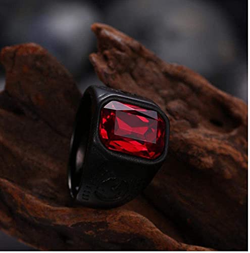 Anéis masculinos de aço de titânio anel masculino com zircão vermelho vintage formato quadrado fashi