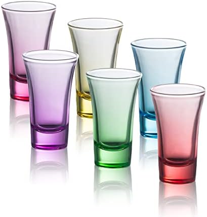 M&N HOME Ombre Multicolored Shot Glass Set, 2 Oz Set of 6 Shot Glasses, Whiskey Glasses, Tequila Shot Glasses, Cocktail Glasses, Shot Glasses for Vodka, Spirits & Liquor (Gradient Multicolored Set)