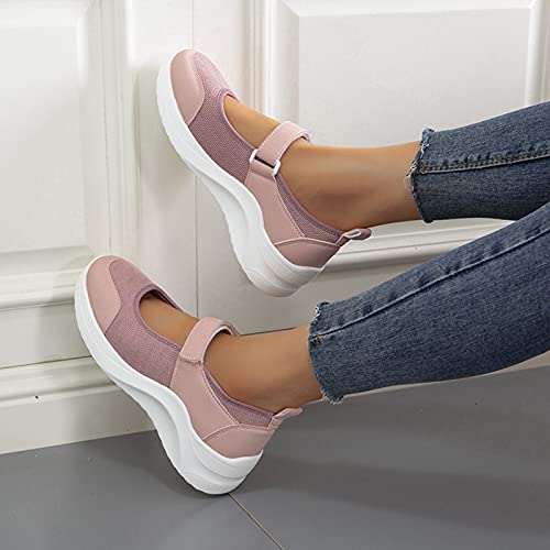 Women's Mary Jane Flats Lightweight Slip on Sneaker Breathable Sandal Summer Mesh Walking Shoes Athletic Outdoor Hiking Sandals,Pink,US7/EU383