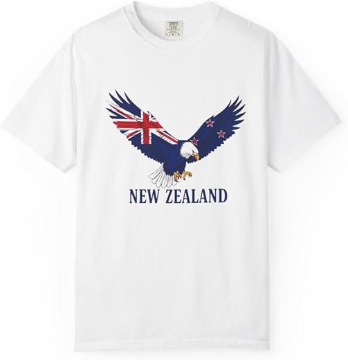 Men's New Zealand Flag Eagle T-Shirt, White, Casual Regular Fit Short Sleeve Top