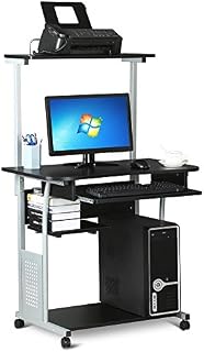 Yaheetech 2 Tier Rolling Home Office Computer Desk with Keyboard Tray & Printer